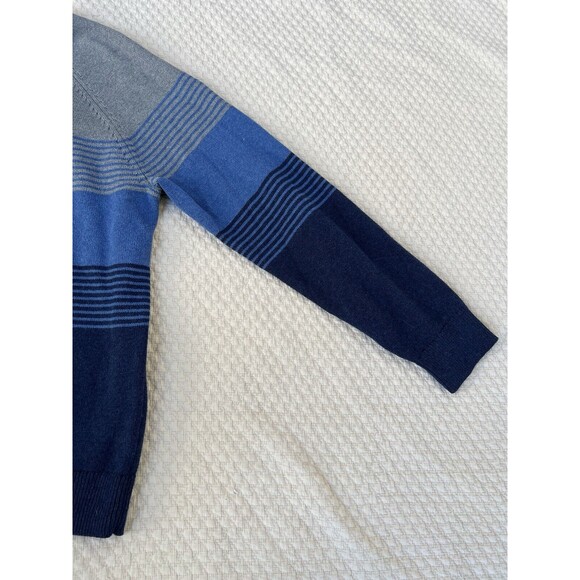 LL Bean Sweater‎ Men's Size Large Striped Blue Gray Cotton Cashmere Blend V-Neck - Picture 5 of 14